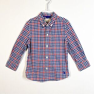 Mini Boden Boys Size 3-4 Years Old Blue Red Gingham Preppy Button Down Shirt